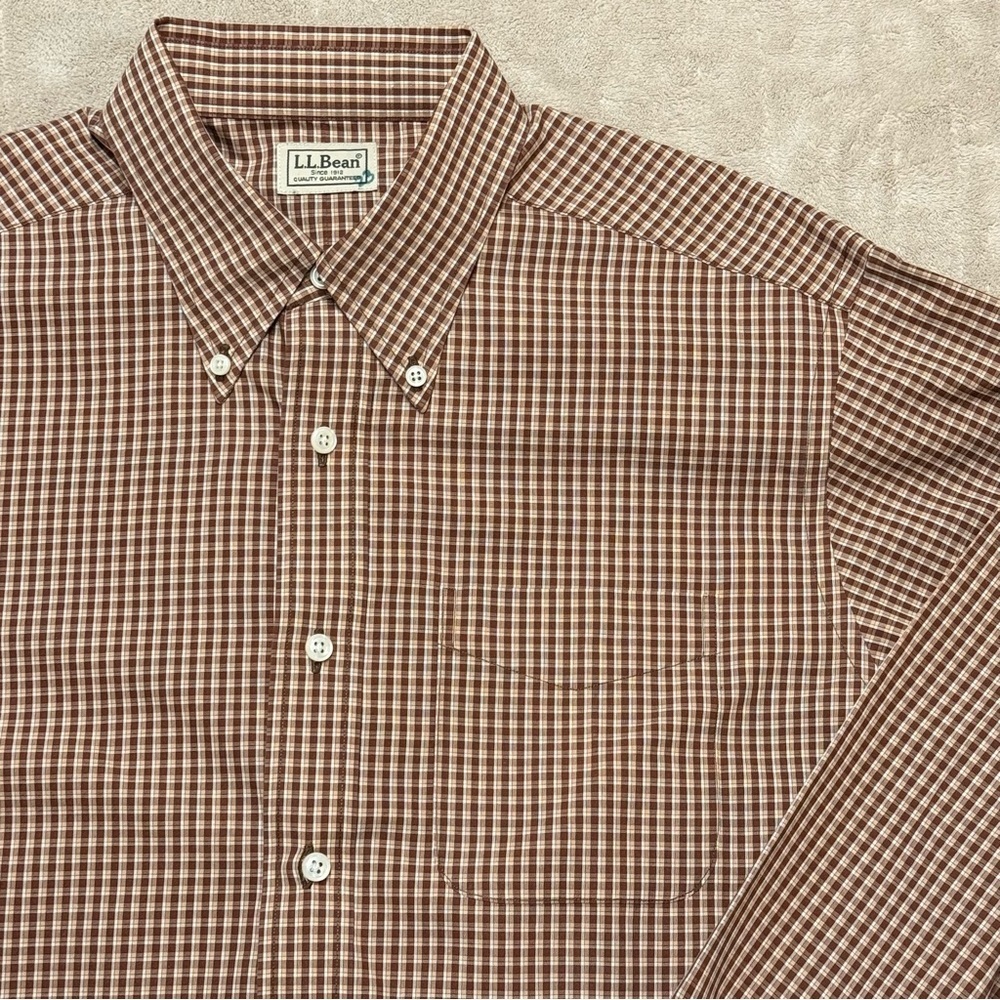 LL Bean Vintage Shirt Mens Medium Brown Plaid Button Up